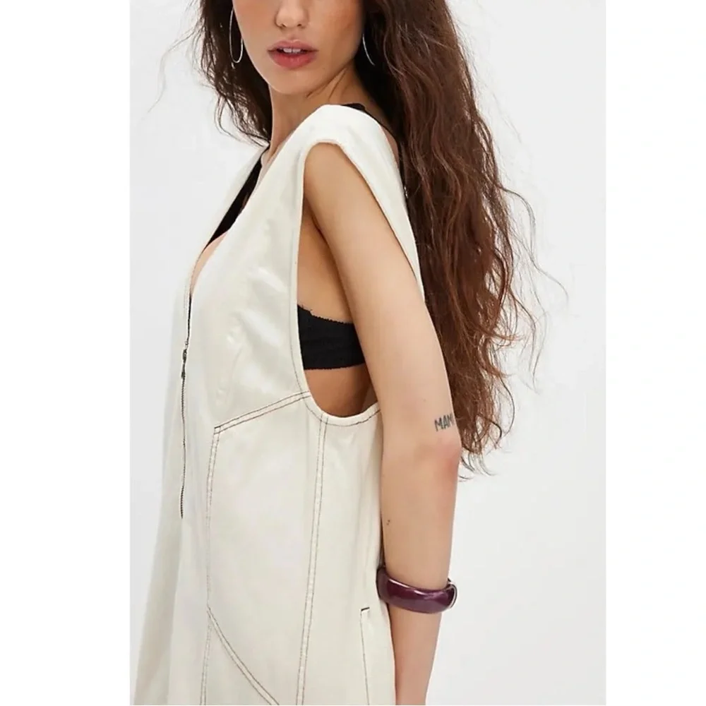 Free People Santino Denim Zip Front Midi Dress in Ecru Size Large Minimalist - Picture 6 of 16